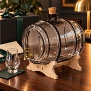 Popielata beczka szklana 5 l z kranikiem w eleganckiej aranżacji prezentu firmowego