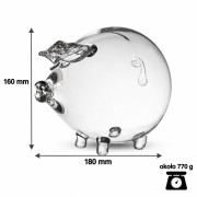 Wymiary szklanej świnki skarbonki 16 cm bezbarwna – wysokość 160 mm, długość 180 mm, waga ok. 770 g