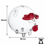 Wymiary szklanej świnki skarbonki 16 cm z czerwonymi uszami – wysokość 160 mm, długość 180 mm, waga ok. 770 g