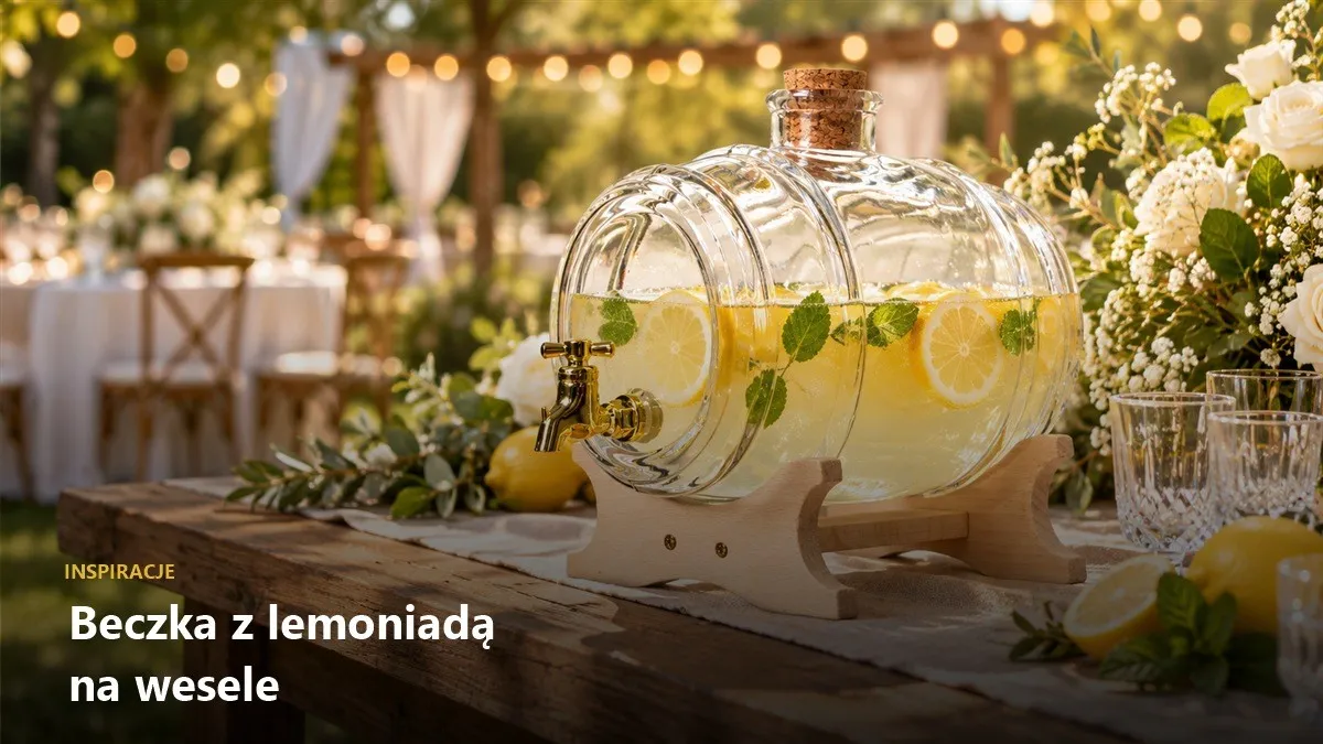 Dystrybutor do napojów: szklana beczka z lemoniadą na wesele i garden party